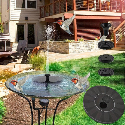 1.4W Solar Bird Bath Fountain Pump with Nozzles & Fixing Bars, IPX8 Free Standing Floating Solar Powered Garden Water Feature Aquarium Pump for Bird Bath, Pond, Pool, Outdoor Garden Home Decor