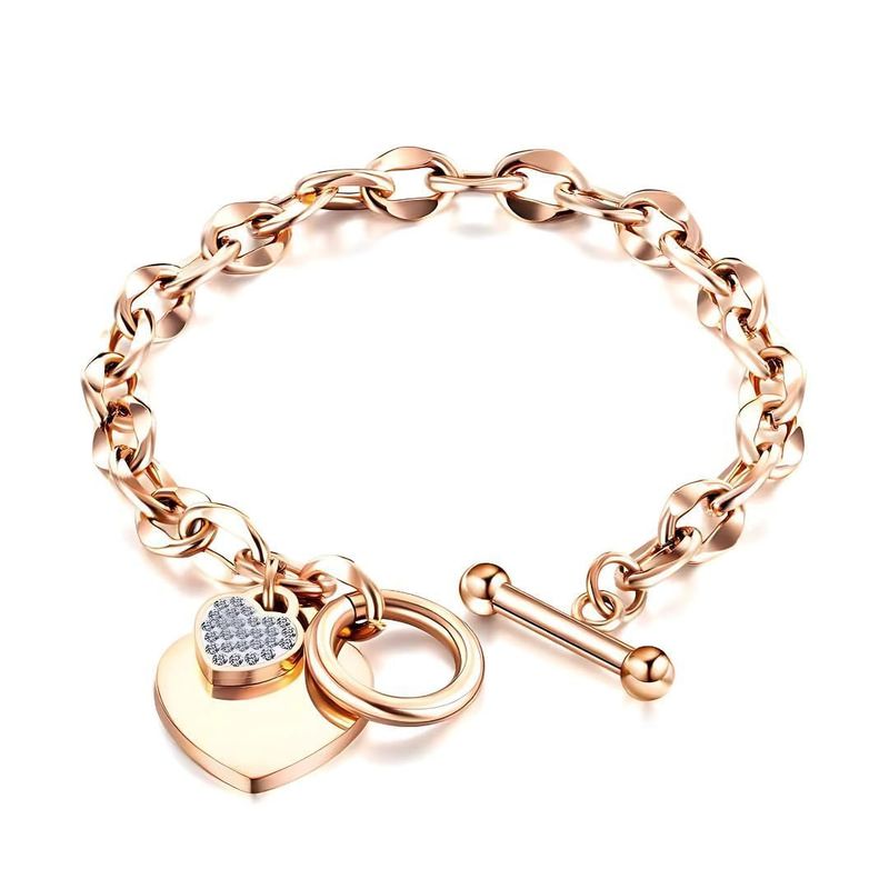MGJ™ Austrian Crystal Heart Charm Toggle Bracelet for Women – Hypoallergenic Jewelry Gift in Silvery, Golden, or Rose Golden | Includes Premium White Gift Box, Bag & Christmas Card Festive Christmas Gift for Women Ladies, Wife, Her – Includes White Gift B