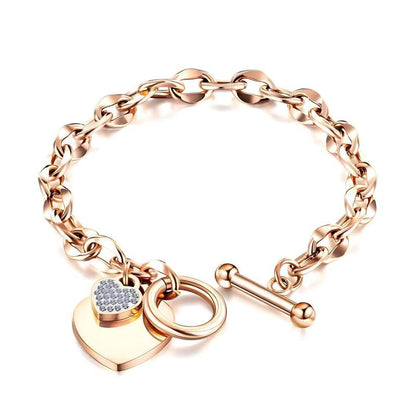MGJ™ Austrian Crystal Heart Charm Toggle Bracelet for Women – Hypoallergenic Jewelry Gift in Silvery, Golden, or Rose Golden | Includes Premium White Gift Box, Bag & Christmas Card Festive Christmas Gift for Women Ladies, Wife, Her – Includes White Gift B