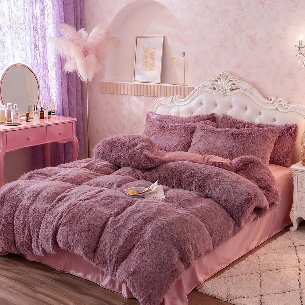 Water Mink Plush Super Soft and Thicken Autumn and Winter Bedding Set, Plush Comfortable Warm Duvet Cover Pillowcases Three-piece Set, Available in Various Colors, Down Duvet Cover, Zipper Closure Design, Single/Double/King/Super King