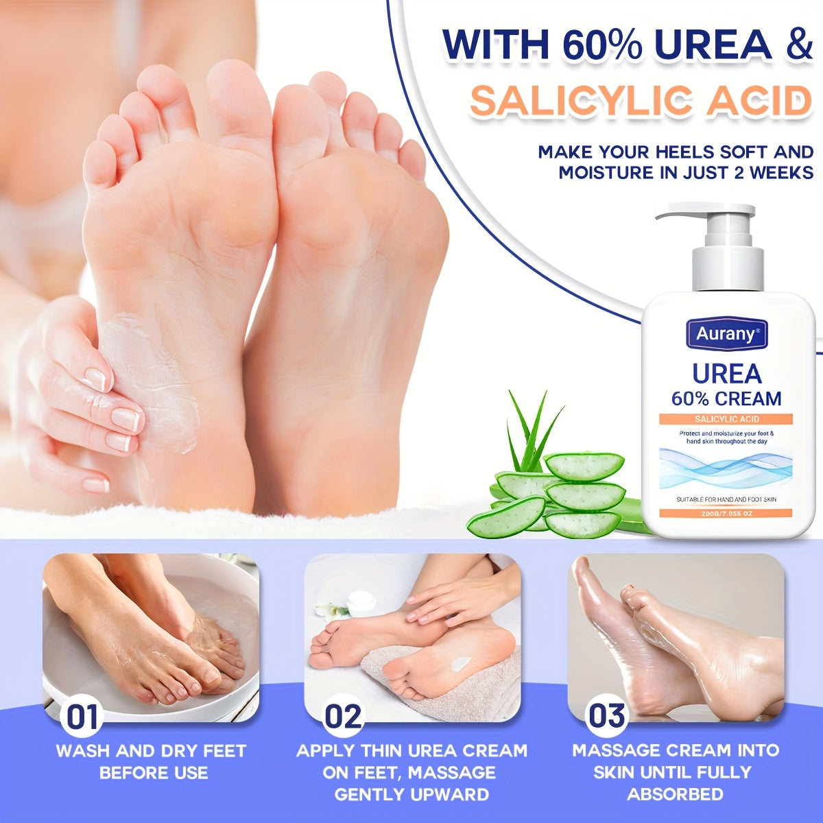 Of Cream with 60% Urea, Designed for Hands And Feet, Enriched with Salicylic Acid, Aloe Vera, Jojoba, And Tea Tree, Providing Long-Lasting Hydration for Dry Skin on Hands, Feet, And Elbows Throughout The Day