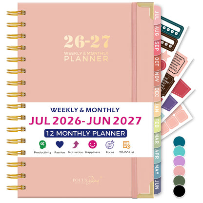 Academic Diary 2026-2027 Week to View, July 2026 - June 2027, A5 Weekly & Monthly Planner with Monthly Tabs, Ruler, 4 Planning Sticker, Teacher Planner for Work, Study Management, 16.5 X 21.4cm, Back to School