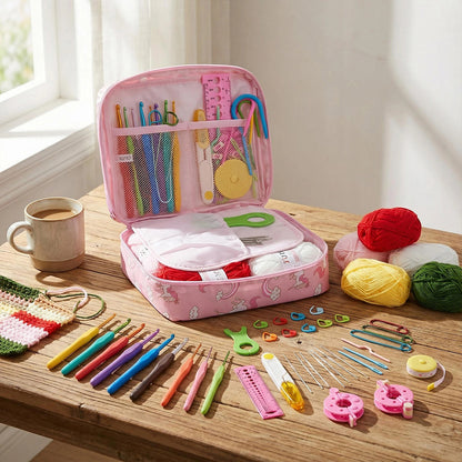 Crochet Kit for Beginners 59-Piece | Complete Set with Ergonomic Hooks, 5-Colour Yarn Balls & Zippered Storage Case | DIY Knitting Gift for Adults & Craft Enthusiasts