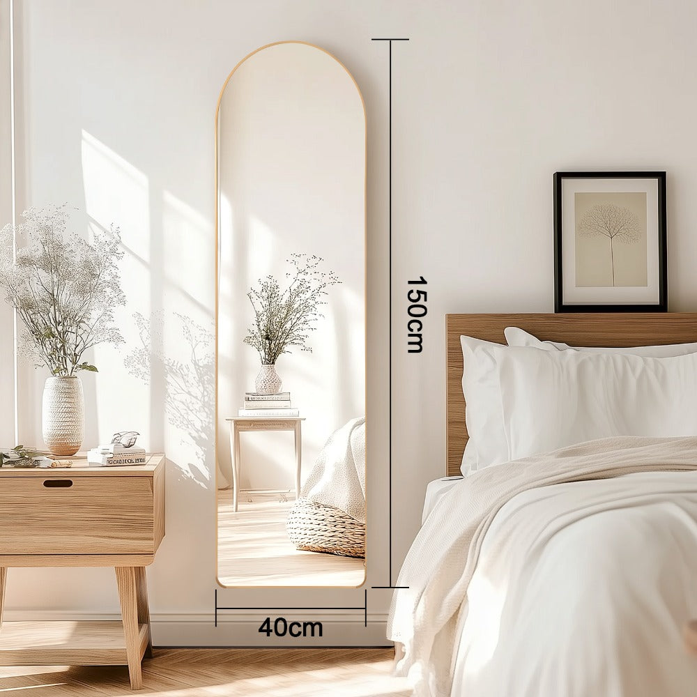 Full-Length Arched Mirror 150x40 cm / 160x50 cm – Large Standing Floor Mirror with Sleek Aluminum Frame – Modern Full Body Mirror for Bedroom or Hallway