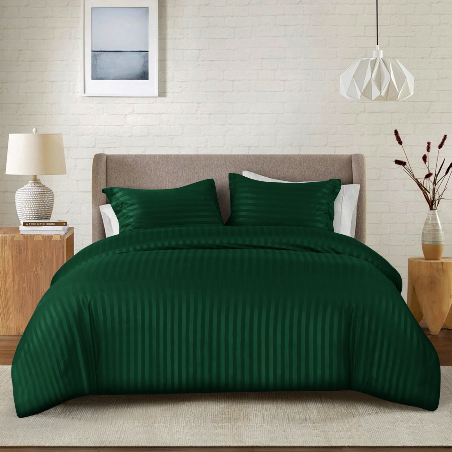 Premium Hotel Quality Satin Stripe Duvet Cover Set Double with Pillowcases | Reversible Soft Quilt Bedding | Easy Care Breathable Luxury Quilt Cover