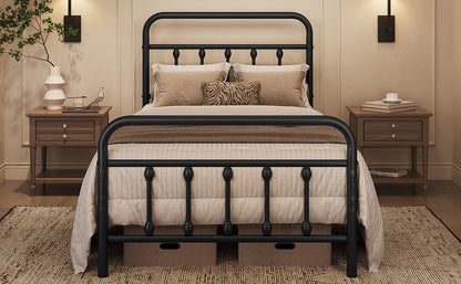 Costoffs Metal Bed Frame, Metal-Framed Bed, Bed Foundation, Metal Platform Bed, Vintage Iron Platform Bed with High Headboard and Footboard, Sturdy Iron Bed, Single/Double/King, White/Black/Pink