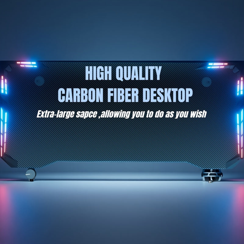 RGB Gaming Desk with LED Lights and Mouse Pad, Large Ergonomic Computer Desk with Cup Holder & Headphone Hook,Modern Carbon Fiber Design for PC Gaming & Home Office,Black