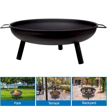 Outdoor Fire Pit, Steel Fire Bowl for BBQ Camping Picnic, Garden Patio Heater Charcoal Log Wood Burner, 58 cm - Matt Black, Camping Stove