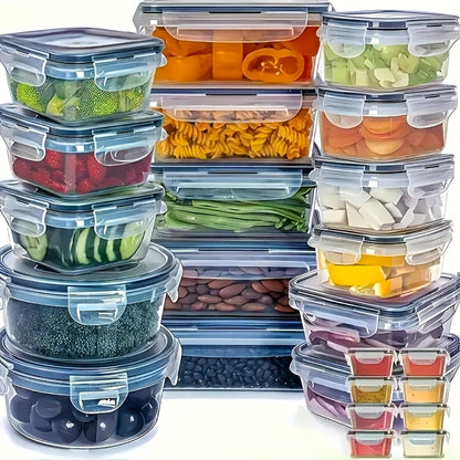 12pcs/24pcs Storage Containers, Available In Five Different Sizes, Made Of Reusable Sealed PP Material With A Buckle Design, Suitable For Storing Fruits, Vegetables, Salads, Pasta, Meats, Bento, Lunches