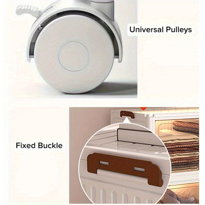 45Cm/50Cm Small Foldable Storage Cabinet, Small Capacity Entryway Storage Cabinet, with Wheels And Lid - Foldable Stackable Plastic Box, Home Storage And Organization Tool Cabinet, Foldable Organizer Box, Suitable for Closet, Bedroom, Kitchen