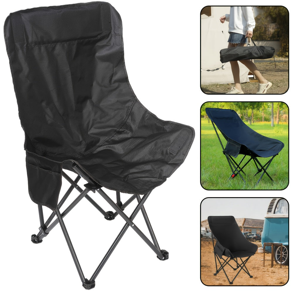 Athletic Style Folding Chair, High-Back Crescent Camping Chair, Portable Large Heavy-Duty Folding Dish-Shaped Recliner with Side Storage Pocket And Headrest, Suitable for Travel, Outdoor Fishing, Hiking, Garden Courtyard