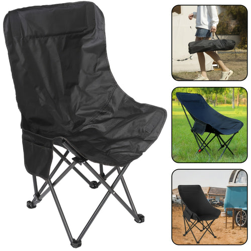 Athletic Style Folding Chair, High-Back Crescent Camping Chair, Portable Large Heavy-Duty Folding Dish-Shaped Recliner with Side Storage Pocket And Headrest, Suitable for Travel, Outdoor Fishing, Hiking, Garden Courtyard