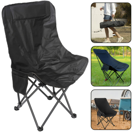 Athletic Style Folding Chair, High-Back Crescent Camping Chair, Portable Large Heavy-Duty Folding Dish-Shaped Recliner with Side Storage Pocket And Headrest, Suitable for Travel, Outdoor Fishing, Hiking, Garden Courtyard