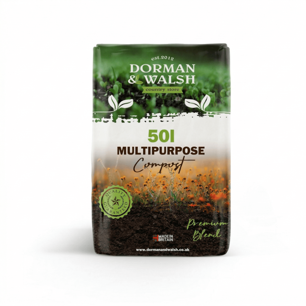 Dorman & Walsh Multi-Purpose 50L Compost Bag, Nutrient Rich Compost for Potting & Seeds, Growing Garden, Houseplants, Flower beds and Vegetables