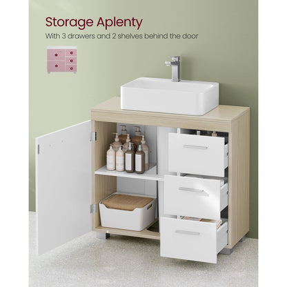 Under Sink Bathroom Cabinet, Storage Cabinet, with 3 Drawers, for Washbasins with Pedestal, 30 x 70 x 64 cm，Cloud White and Natural Beige