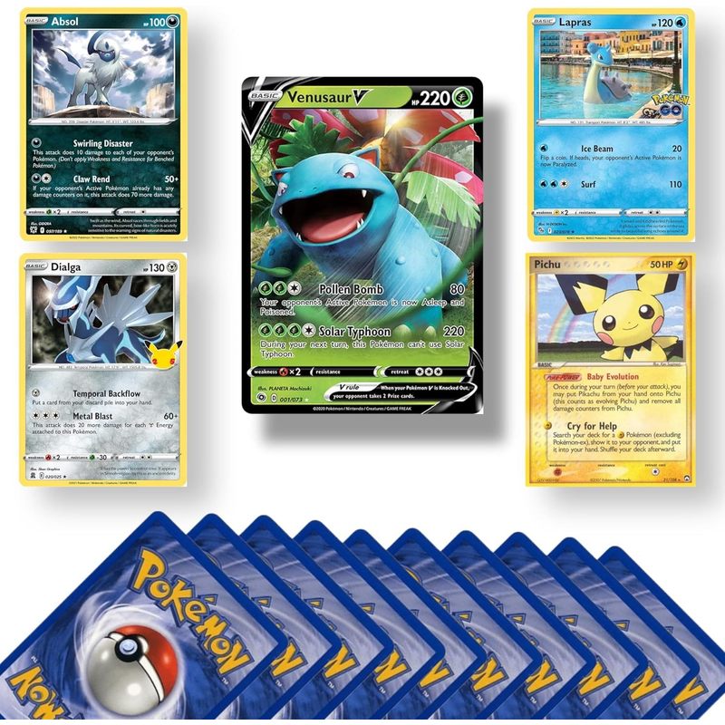 Genuine Pokémon Card Bundle, 20 Cards Including 4 Holo Rare Cards and 1 Ultra Rare EX, V, GX, VMAX, or VSTAR Card