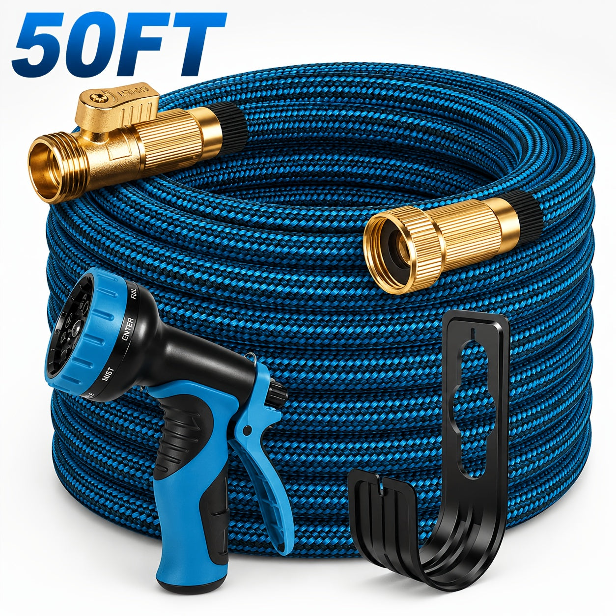100ft Heavy-Duty Garden Hose, Expandable, Four Colors Are Available, With 1/2" Solid Brass Fittings, Leakproof Design, Durable Rubber Material, US Standard Threads- Perfect For Gardening, Cleaning, Forestry.