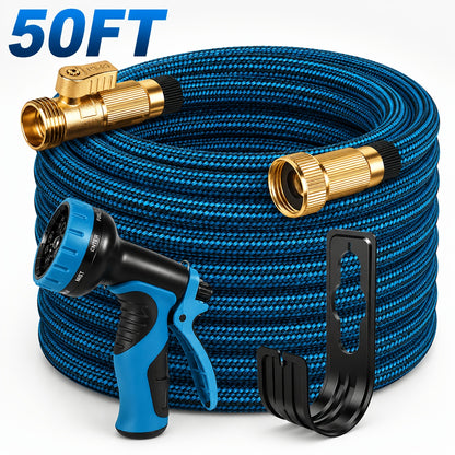 100ft Heavy-Duty Garden Hose, Expandable, Four Colors Are Available, With 1/2" Solid Brass Fittings, Leakproof Design, Durable Rubber Material, US Standard Threads- Perfect For Gardening, Cleaning, Forestry.