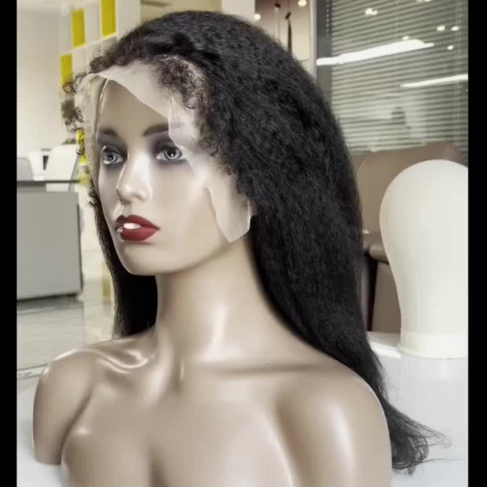 13x4 Lace Front Wig Human Hair – Yaki Straight 4C Kinky Edges, Transparent Lace, Pre-Cut Natural Hairline with Curly Baby Hair, Wigs for Black Women (50.8cm–60.96cm)