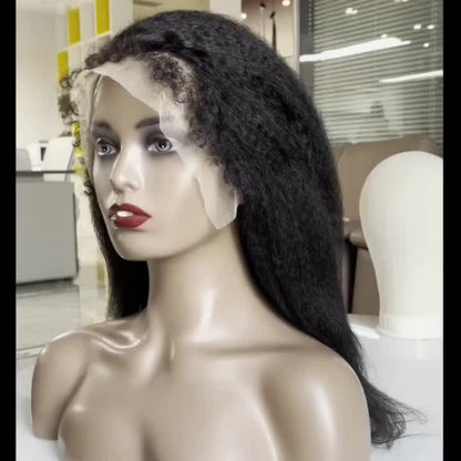 13x4 Lace Front Wig Human Hair – Yaki Straight 4C Kinky Edges, Transparent Lace, Pre-Cut Natural Hairline with Curly Baby Hair, Wigs for Black Women (50.8cm–60.96cm)