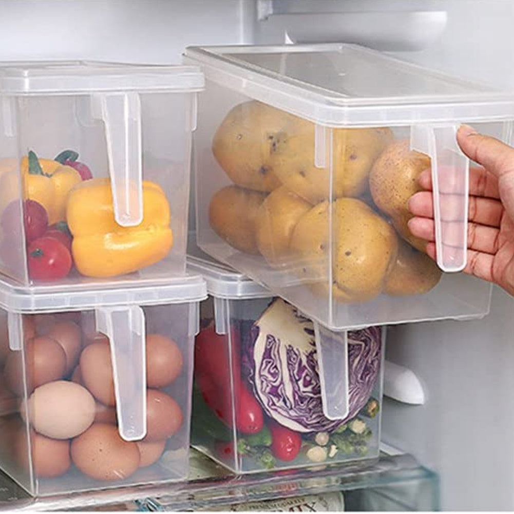 4pcs Clear Storage Box Fridge Food Container Cabinet Organizer Cupboard Holder Rack Basket Case W/ Handle Lid Valentine'S Day Gifts Holiday Gift Guide