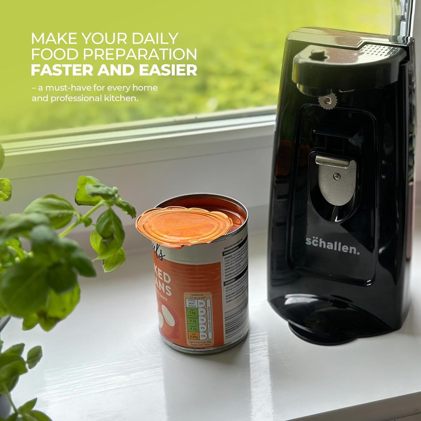 Schallen Electric Can Opener Automatic 3-in-1 Kitchen Appliance with Hands-Free Can Opening, Built-In Bottle Opener & Knife Sharpener | Electric Tin Opener for Easy Opening Cans, Jars, and Bottles | Hidden Power Cord Storage | Stainless Steel Durable Kitc