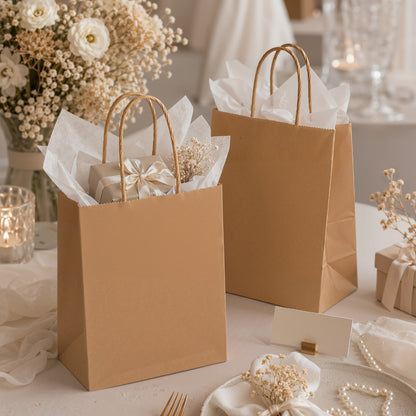 Kraft Paper Bags with Handles 100 Pack – Brown Gift Bags for Parties, Weddings, Retail, Christmas & Everyday Gift Wrapping