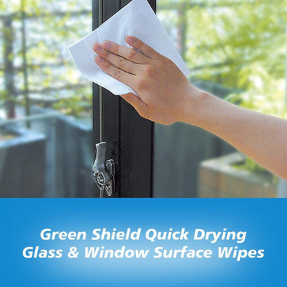 6 Pack Green Shield Quick Drying Glass & Window Surface Wipes, 70 Wipes Each