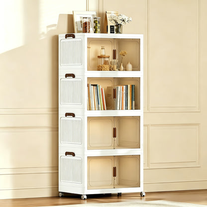 45Cm/50Cm Small Foldable Storage Cabinet, Small Capacity Entryway Storage Cabinet, with Wheels And Lid - Foldable Stackable Plastic Box, Home Storage And Organization Tool Cabinet, Foldable Organizer Box, Suitable for Closet, Bedroom, Kitchen