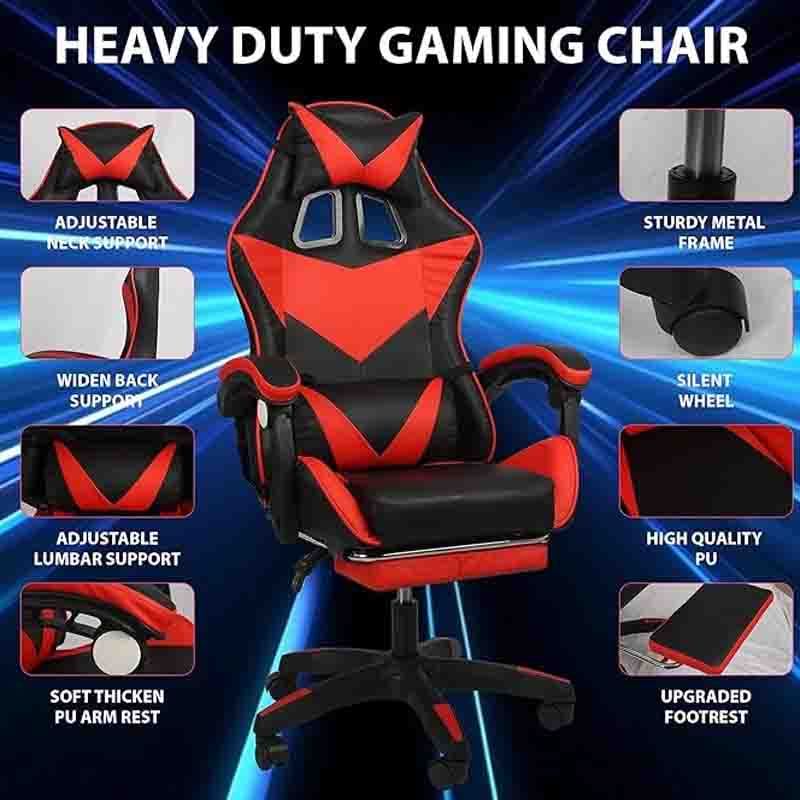 Gaming Chair Footrest Office Massage Computer Recliner Swivel Cushion High Back Support Lumbar Support
