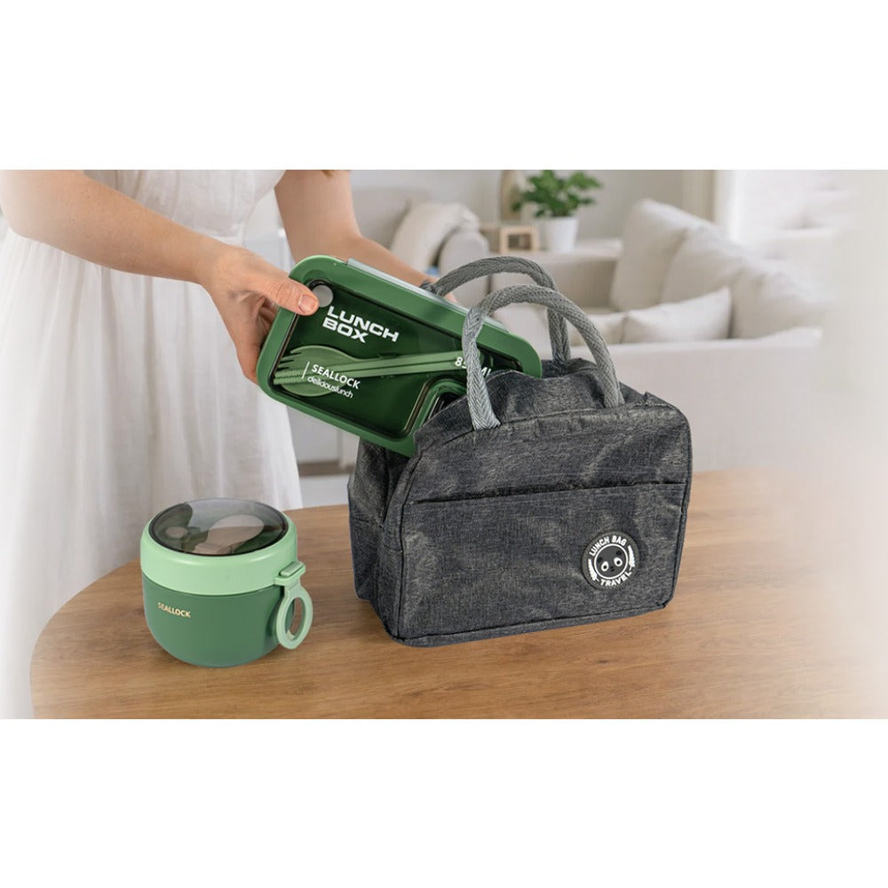 Bento box lunch set, leak proof meal preparation container, with insulated lunch bag and utensils, portable school office picnic travel lunch box