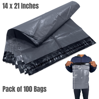 100 Pcs of Large Grey Parcel Bags 14" x 21" - 405 x 533 mm Self-Seal large Grey Mailer Bags 14x21 Large Postage Bags Courier Mailer Plastic Grey Large Mailing Bags 14x21 Envelopes Durable Packaging Shipping Bags Waterproof and Tear-Proof Postal Mailer Cou