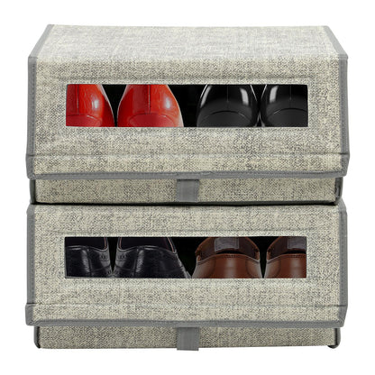 Taylor & Brown Set of 2 Large Fabric Stackable Shoe Storage Boxes with Lid & Transparent Window