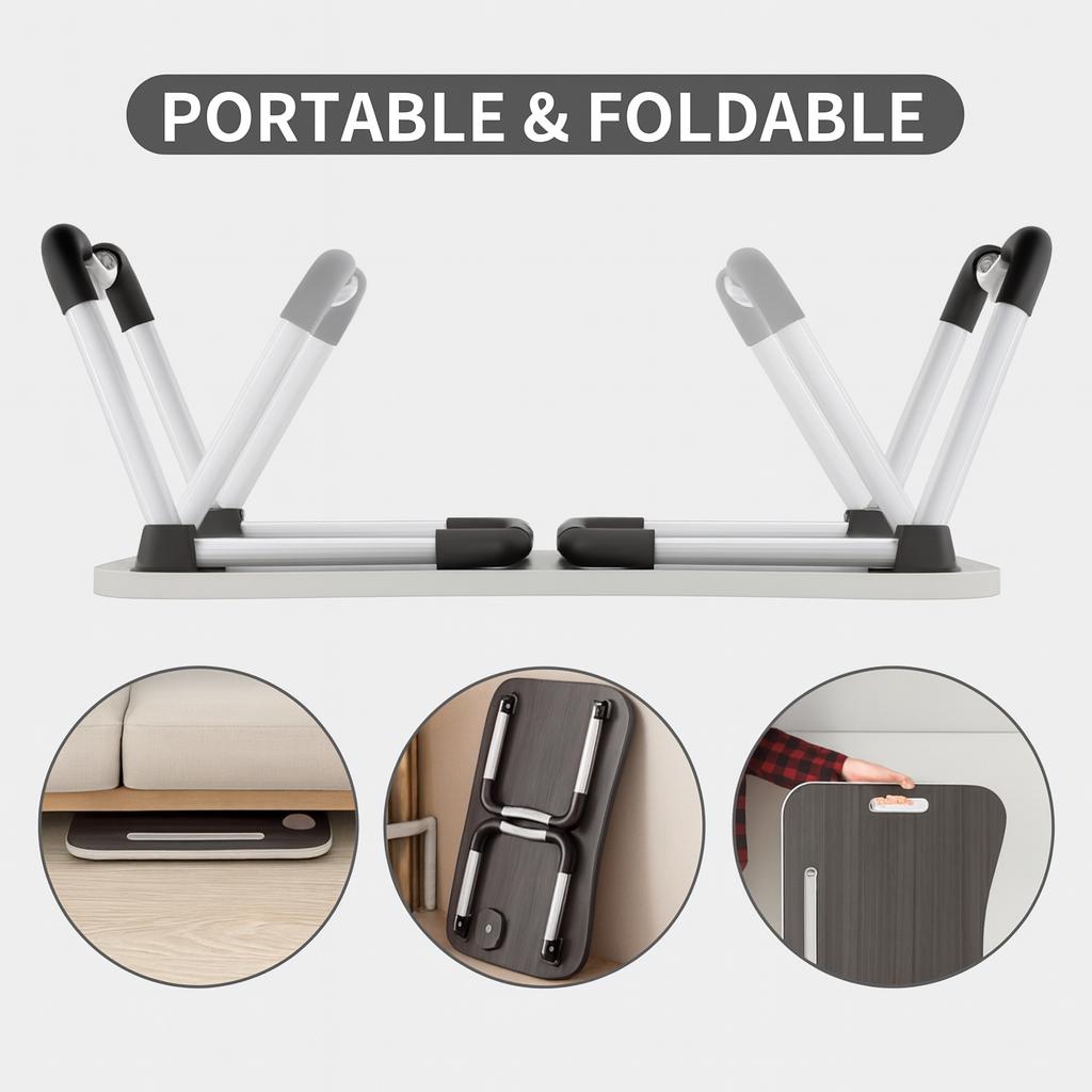 Foldable Laptop Bed Table with Cup Holder & Phone Slot - Portable Non-Slip Lap Desk for Bed Sofa & Home Office Lightweight Breakfast Tray