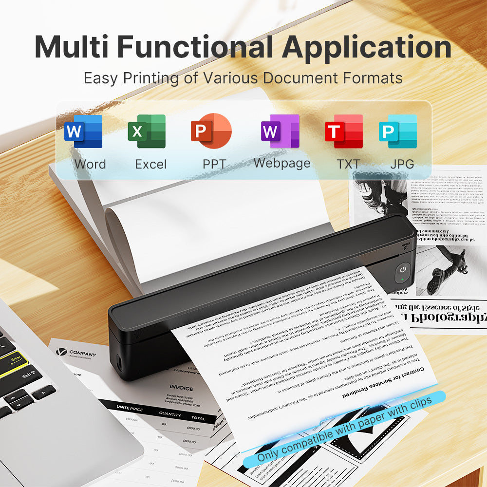 A10A Inkless Portable Printer, Wireless Thermal Printer for Travel, Wireless Mobile Printer for Phones And Laptops, Compatible with 8.5'' X 11'' US Letter And A4 Thermal Paper, Compact Printer for Office, Home, And School