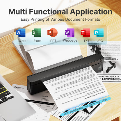 A10A Inkless Portable Printer, Wireless Thermal Printer for Travel, Wireless Mobile Printer for Phones And Laptops, Compatible with 8.5'' X 11'' US Letter And A4 Thermal Paper, Compact Printer for Office, Home, And School