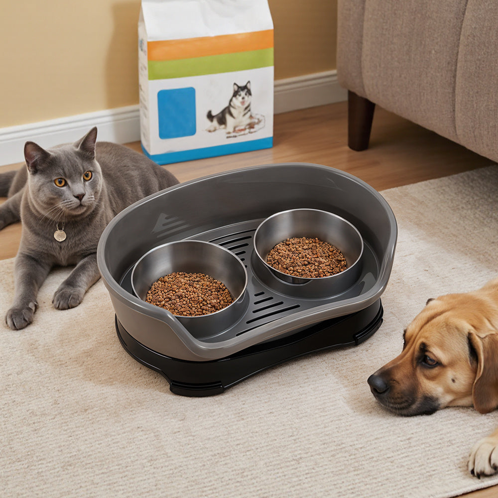 Raised Dog Bowls for Cats and Dogs, Elevated Dog Cat Food and Water Bowls Stands Feeder Dishes with 2 Stainless Steel Bowls, 2 Colours Available