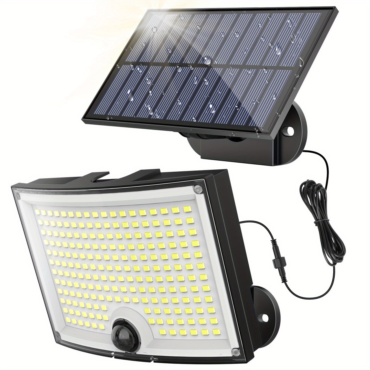2-Pack, Outdoor Solar Lights, 202 LED Solar Outdoor Lights with Motion Sensor, 120° Lighting Angle, Garden Solar Wall Sconce with 5.0meter Cable