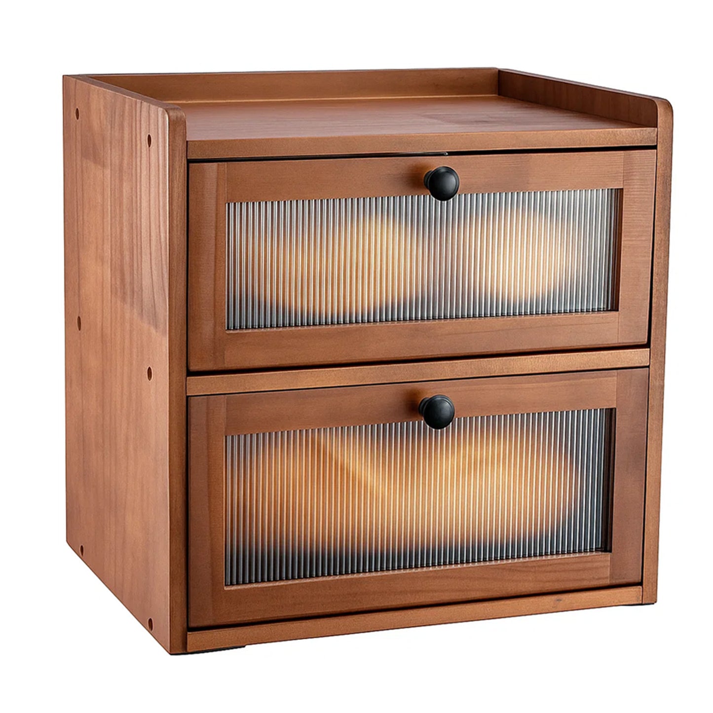 Double Layer Bread Box for Kitchen Counter, 2 Decker Large Wooden Bread Bin, Corner Bread Storage Container with Acrylic Windows, Dry Food Container with Air Vents to Keep Fresh, Self Assembly