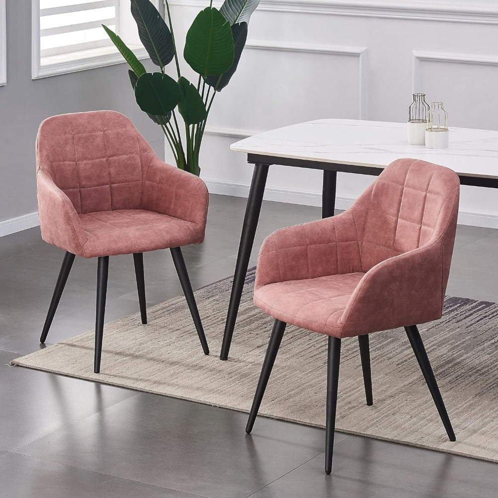 High Back Dining Chairs Set of 2 Faux Suede Padded Seat | Metal Legs Anti-Scratch Feet | UK Fire Safety Compliant | Home & Restaurant Use | 4 Colours | Adrian