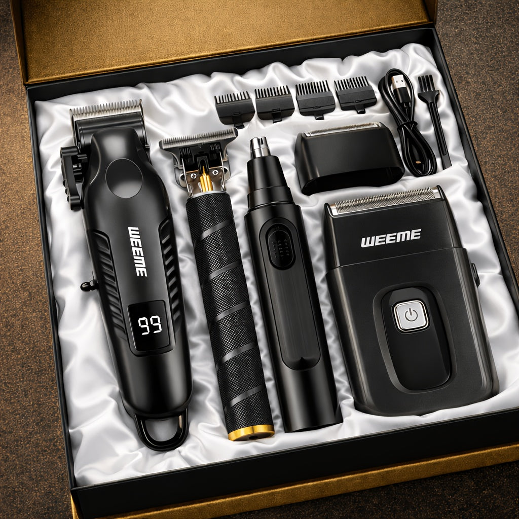 WEEME Hair Clippers 4pcs 3pcs 2pcs Black Golden for Men Professional, Beard Trimmer Kit, Cordless Clippers And Trimmers Set, Electric Razor Shavers And Nose Trimmer, Mens Grooming Kit for Barber, Valentines Day for Him Father'S Day Gift for Men
