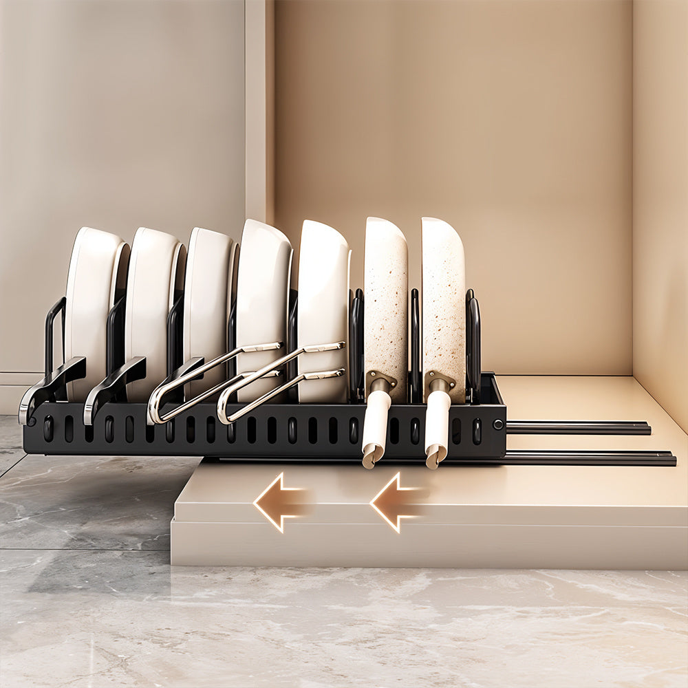 Pull-Out Commercial Utensil Rack, Cabinet Pot Lid Rack, Metal Carbon Steel Pot Lid Organizer, Dish Drying Rack, Pots and Pans Shelf with 8 Dividers/10 Dividers, Cutting Board Pot Storage Rack, Black