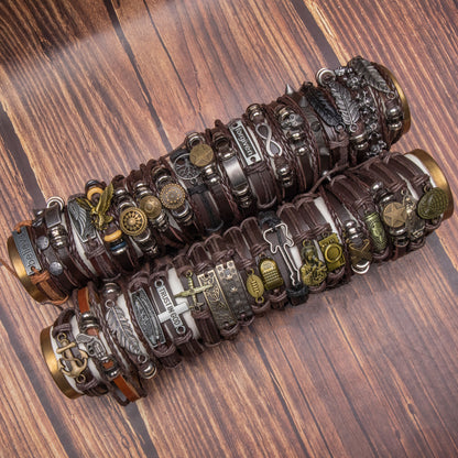 12pcs/24pcs/36pcs Vintage Style Men'S Woven Random Mixed Bracelets, Adjustable Size