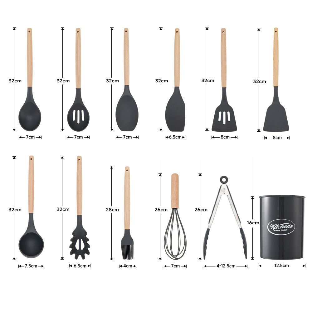 Kitchen Utensil Set, 11pcs Silicone Cooking Utensils Set With Wooden Handle, Nonstick Cookware Tongs Spatula Spoon Set, Best Kitchen Tools, Valentine'S Day Gifts Black, Holiday Gift Guide