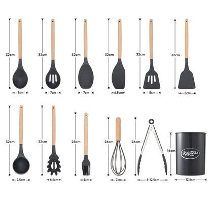 Kitchen Utensil Set, 11pcs Silicone Cooking Utensils Set With Wooden Handle, Nonstick Cookware Tongs Spatula Spoon Set, Best Kitchen Tools, Valentine'S Day Gifts Black, Holiday Gift Guide