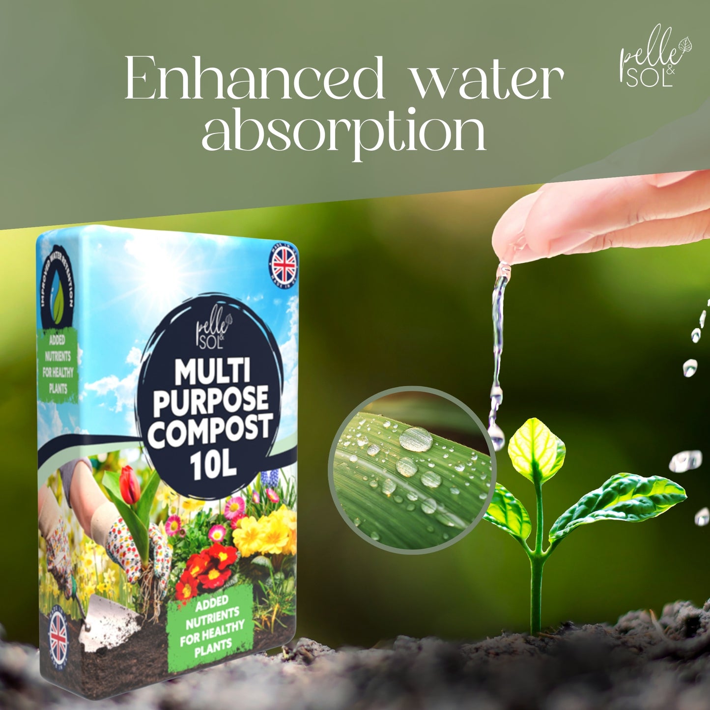 Pelle & Sol 10/20/40/50/60Ltr Multi Purpose Compost - Compost for Outdoor Plants & Soil for Plants Indoors - Potting Soil for Pots Plants Outdoor - All Purpose Nutrient Rich Fertiliser, Houseplant Potting Mix