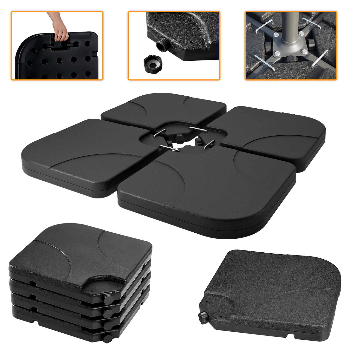Set of 4 Outdoor Umbrella Cantilever Parasol Base Sand & Water Filled Weights by Crystals® (Square Shape Parasol Base)