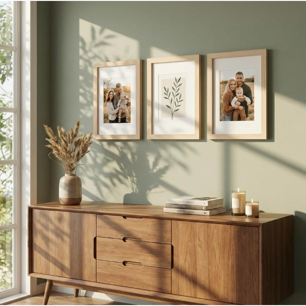 Set of 3 Wooden A3 Picture Frames with Mount, Freestanding & Wall Mountable, Ideal for Posters, Certificates, Photos