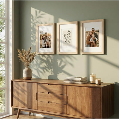 Set of 3 Wooden A3 Picture Frames with Mount, Freestanding & Wall Mountable, Ideal for Posters, Certificates, Photos