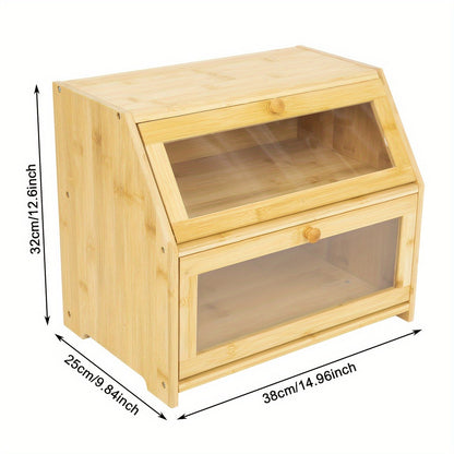 1pc Bamboo Double-Layer Bread Bins Household Kitchen Food Storage Box Organizer